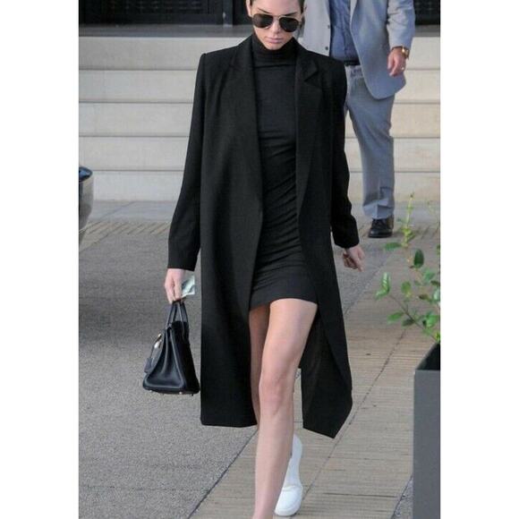 Kendall & Kylie Black Crepe/Poly Trench Midi Duster Jacket Side Slits XSmall New - Picture 4 of 5
